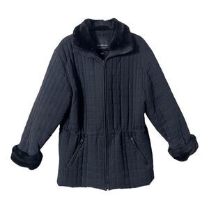 Andrew Marc Women’s Black Quilted Faux Fur Water Resistant Zip Up Jacket Large